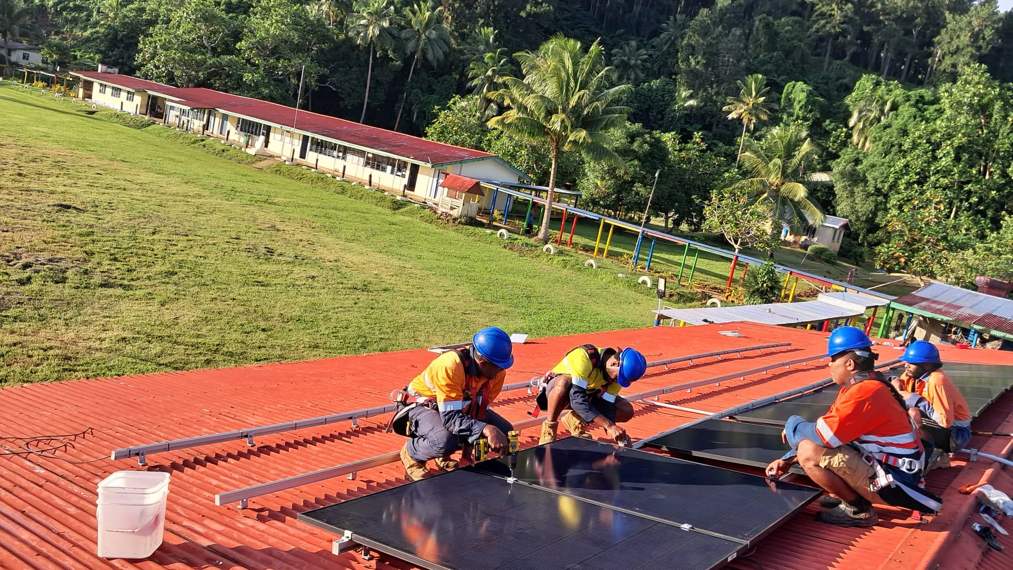 ITF school solar microgrid installation on a remote island in Fiji